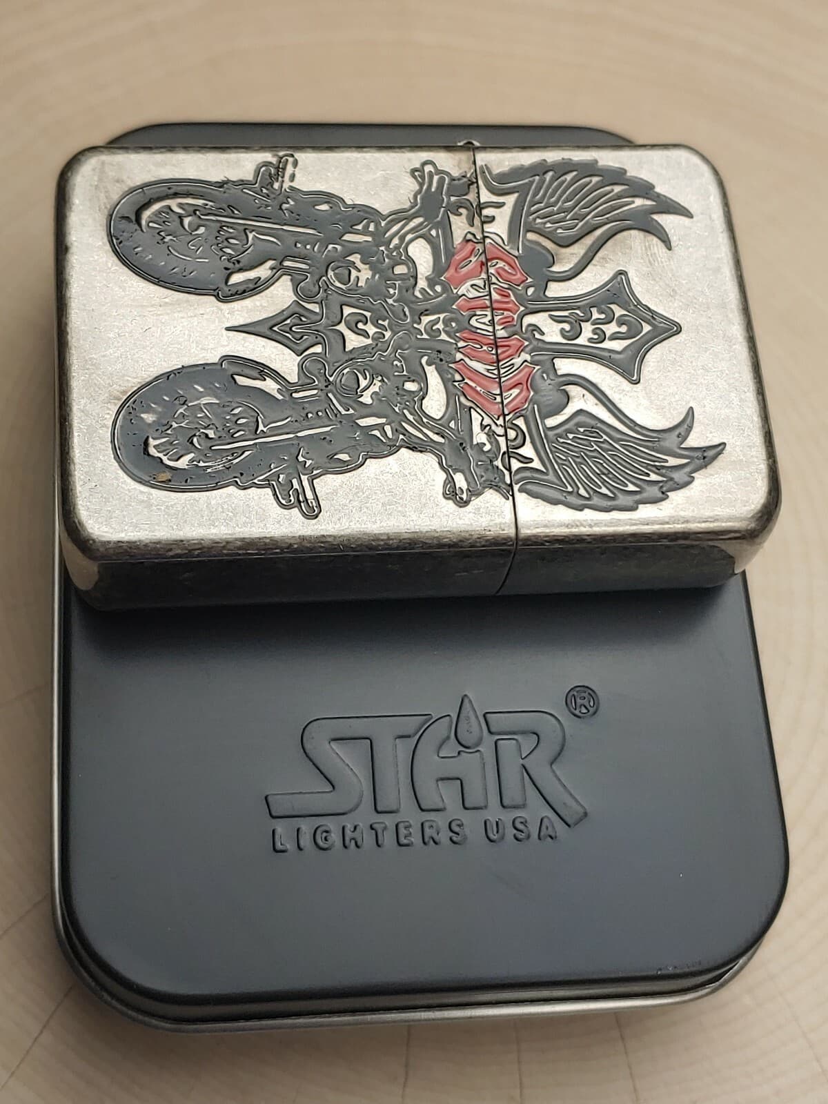 STAR PREMIUM STREET CHROME LIGHTER w/ DUAL MOTORCYCLE Engraved #K019 6
