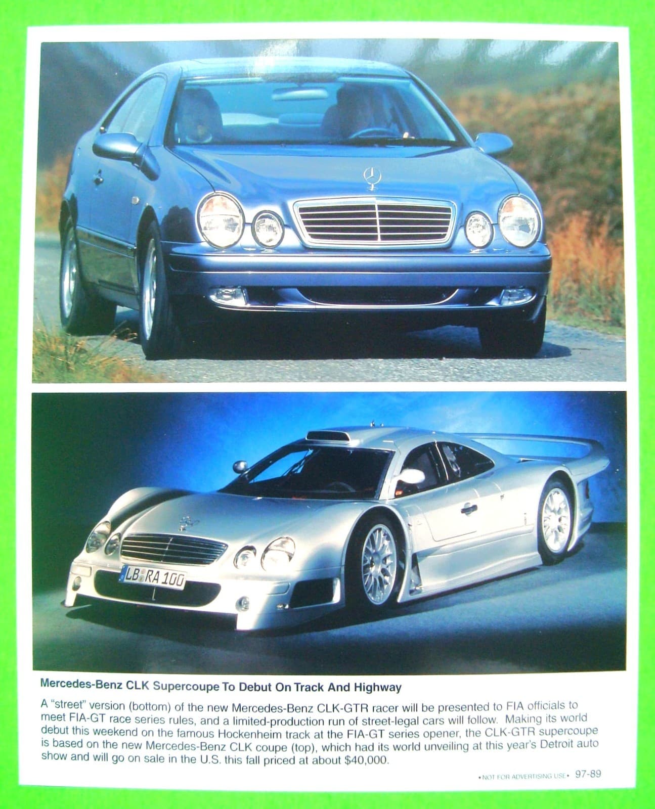 1997 Mercedes Benz CLK SUPERCOUPE & GTR V-12 RACER PRESS KIT Brochure PHOTOS 5
