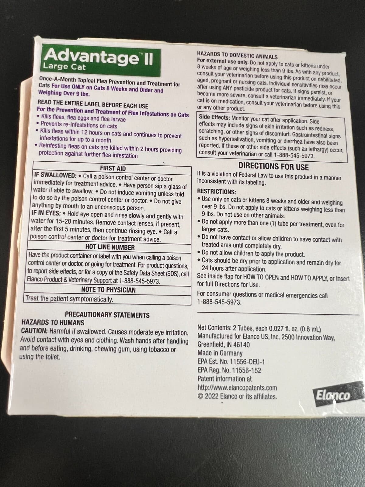 Advantage II Flea Treatment for Large Cats over 9 Lbs 2 Pack 2512 2