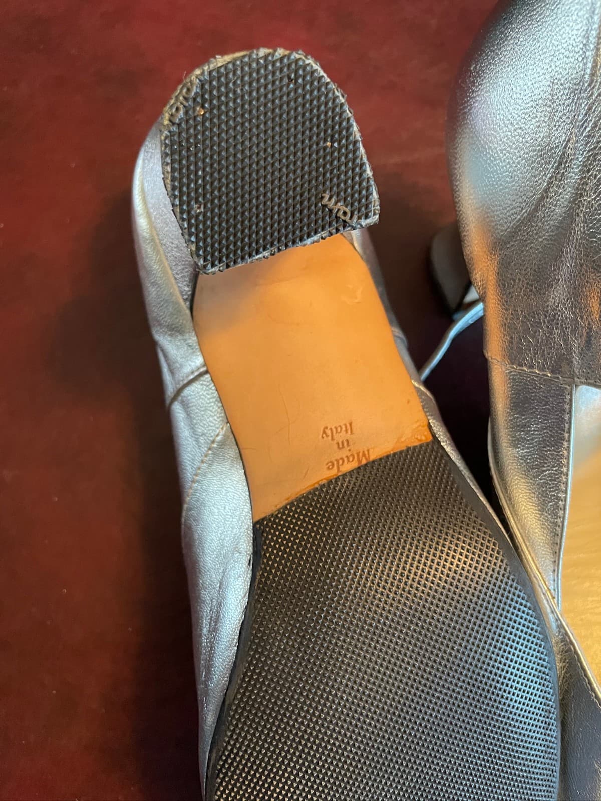 LaDuca 3" heel, hard sole character shoe, silver, 8W man, 10W woman size 4