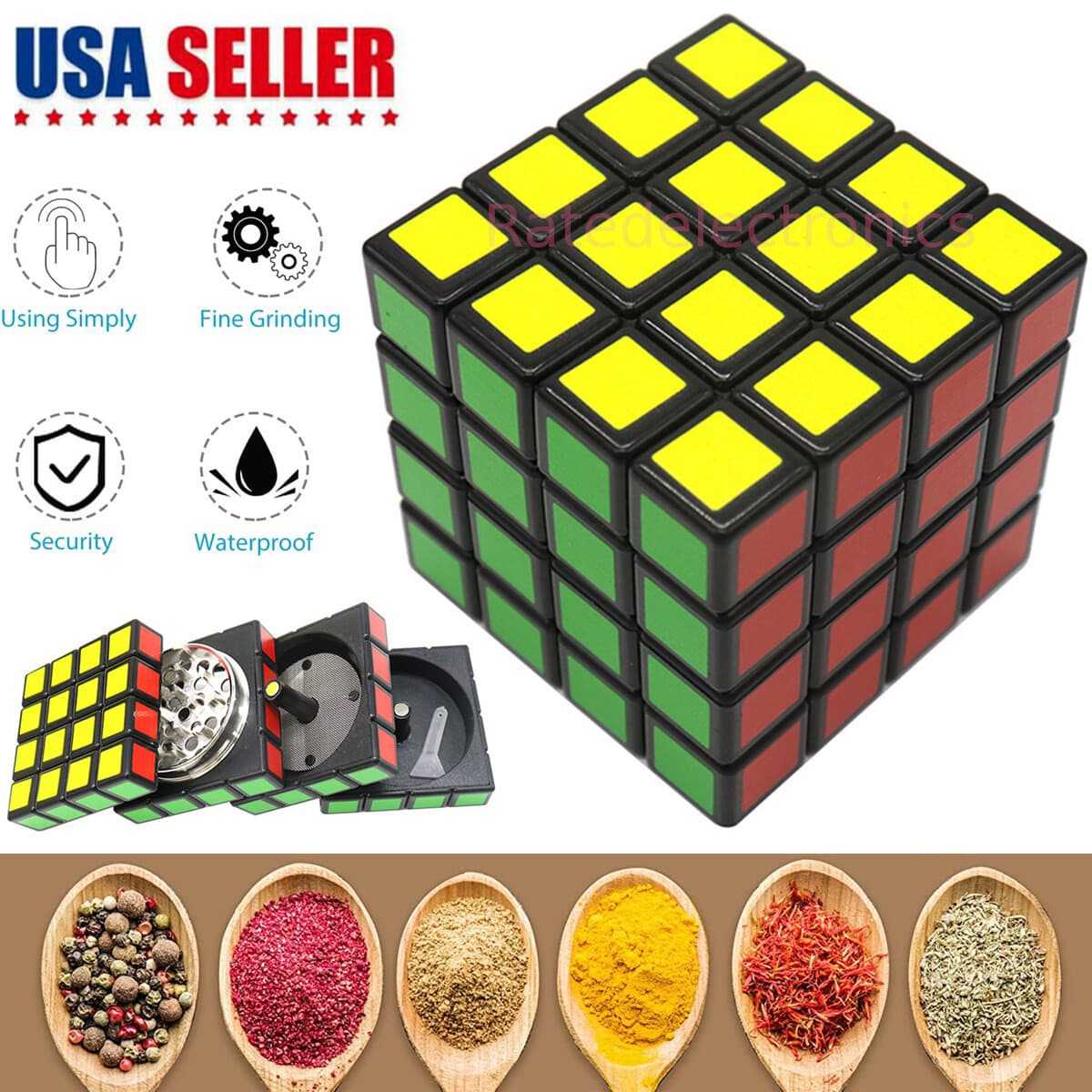 2.3" 4 PC Cube Shape Aviation Tobacco Grinder Herb Spice Smoke Crusher US