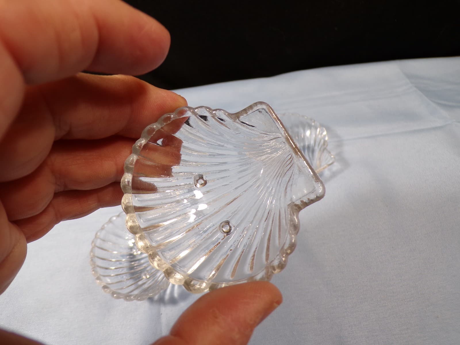 Set of 4 Vintage Fenton Clear Glass Shell Shaped Salt Dips 6