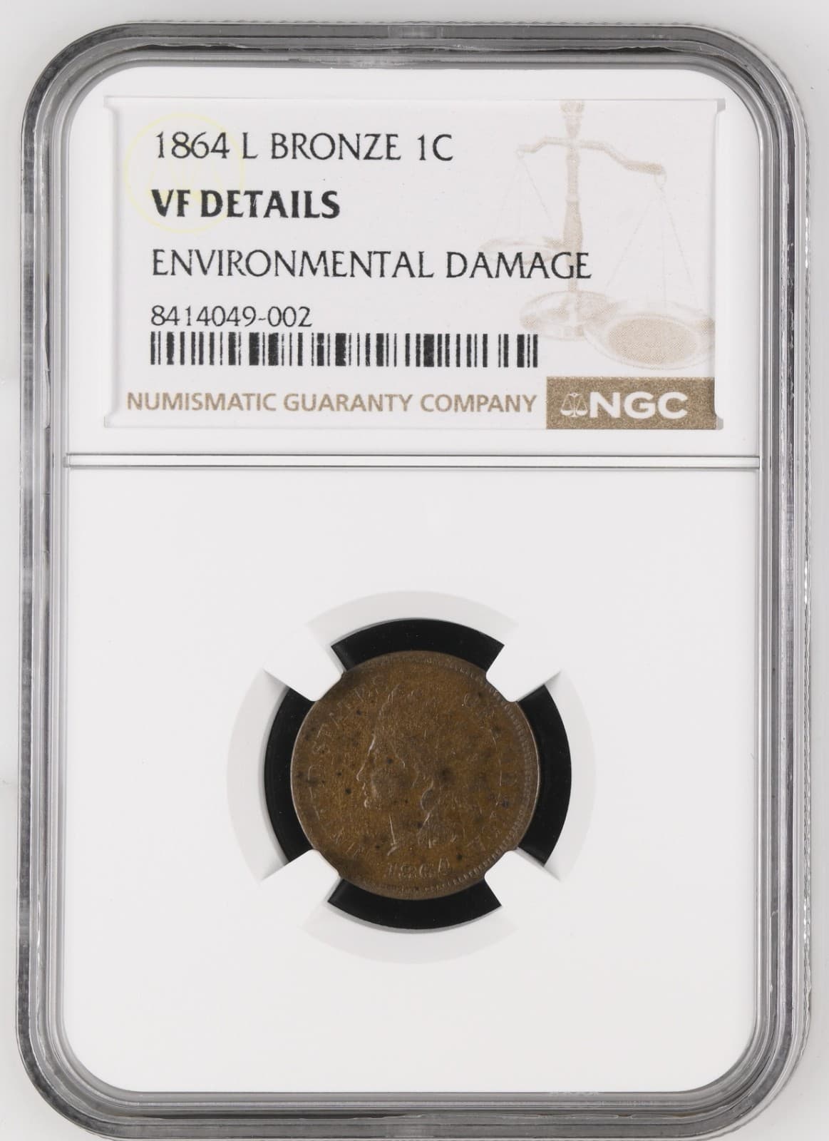 1864 L Bronze Indian Head Cent NGC VF Details