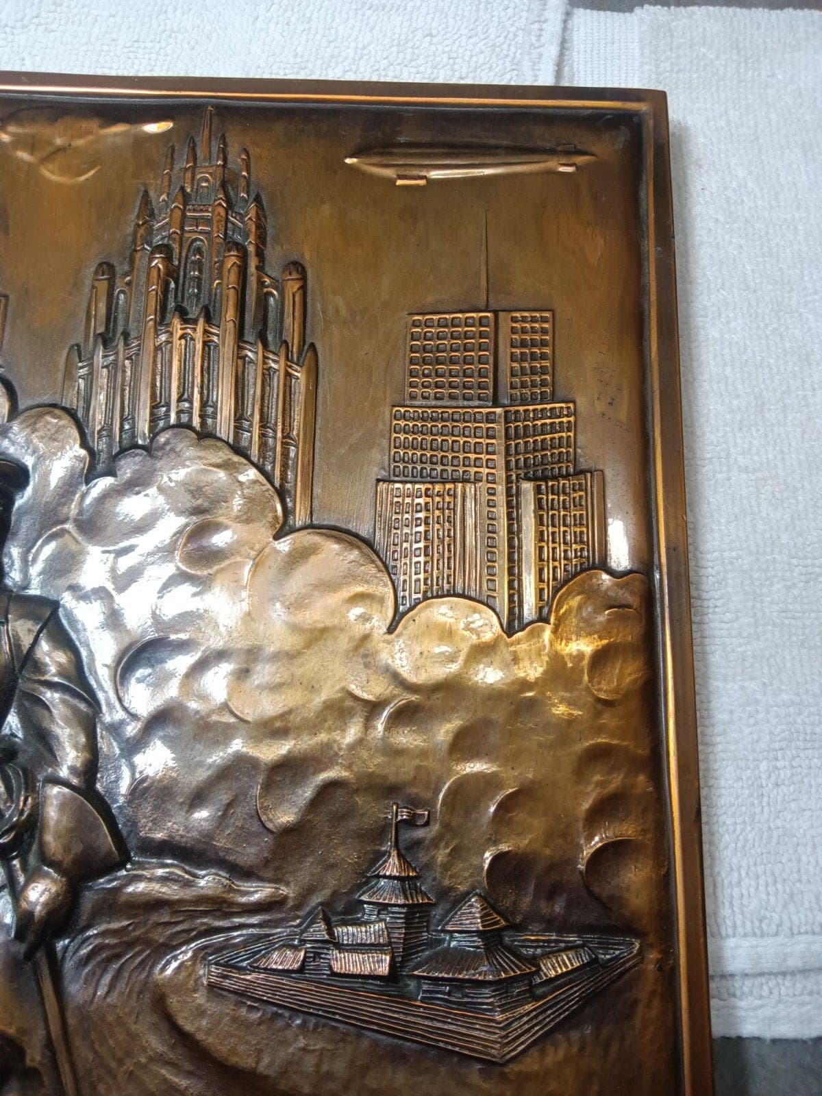 Worlds Fair 1936 Columbus / Zeppelin Blimp copper on metal plaque  Merit Chicago 4