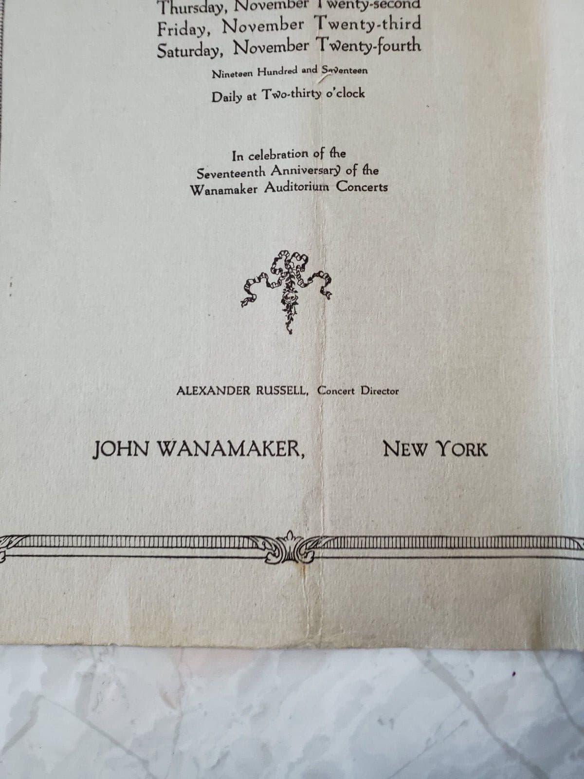 WANAMAKER AUDITORIUM NYC Artists Anniversary Concerts Program Broadway 1917 2