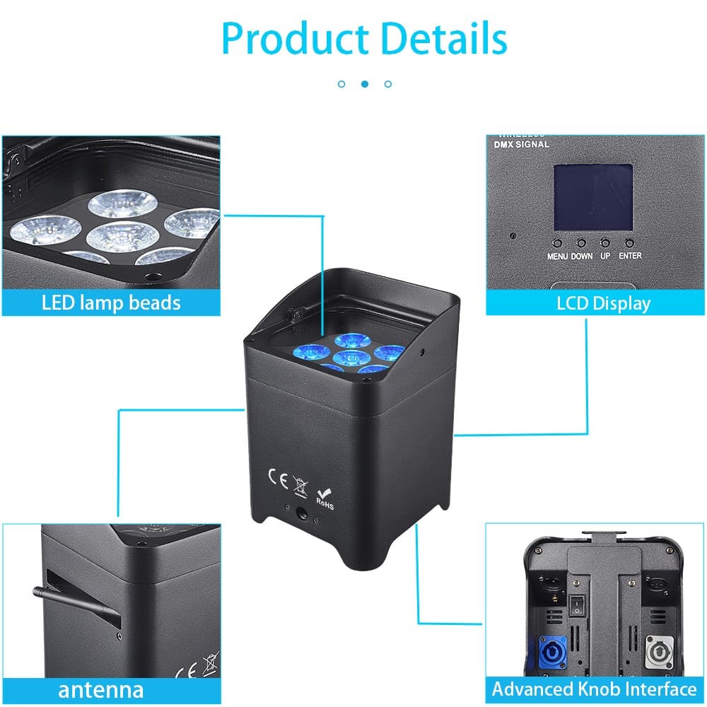 10pcs 6*18 RGBWA+UV 6in1 Battery Powered LED uplight For Wedding Dj Lighting 2