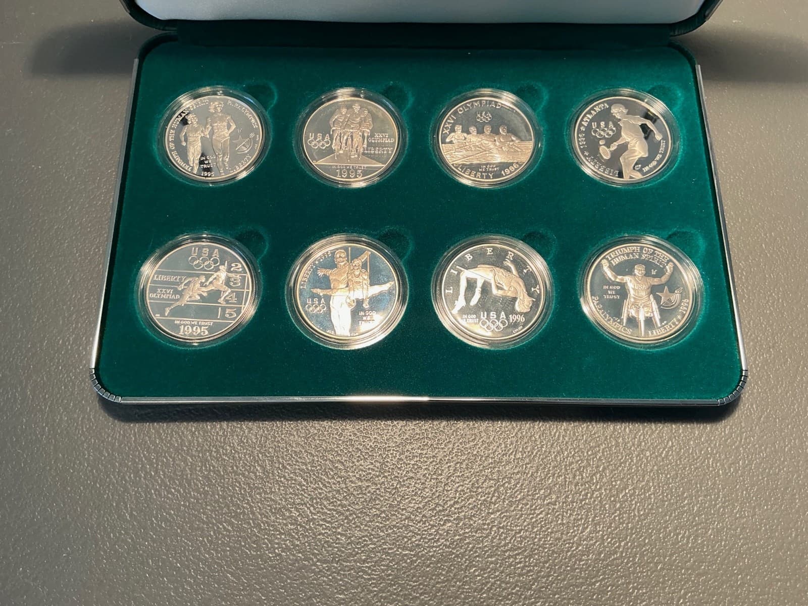 1995 - 1996 U.S. Olympic Eight Coin Silver Dollar Proof Set w/ COA and OGP