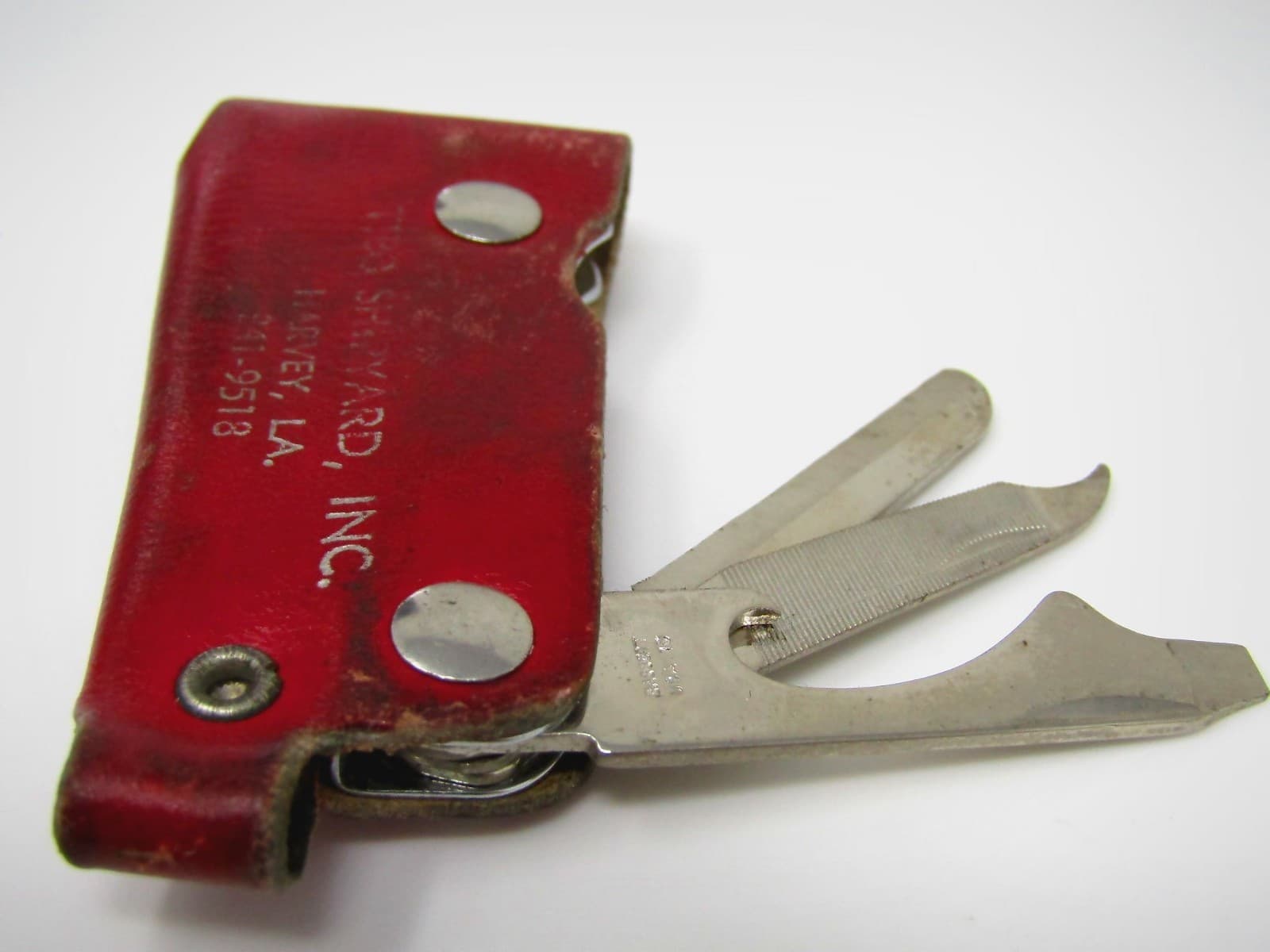 Vintage Pocket Knife & Holder: TIBO SHIPYARD Advertising Leather 5