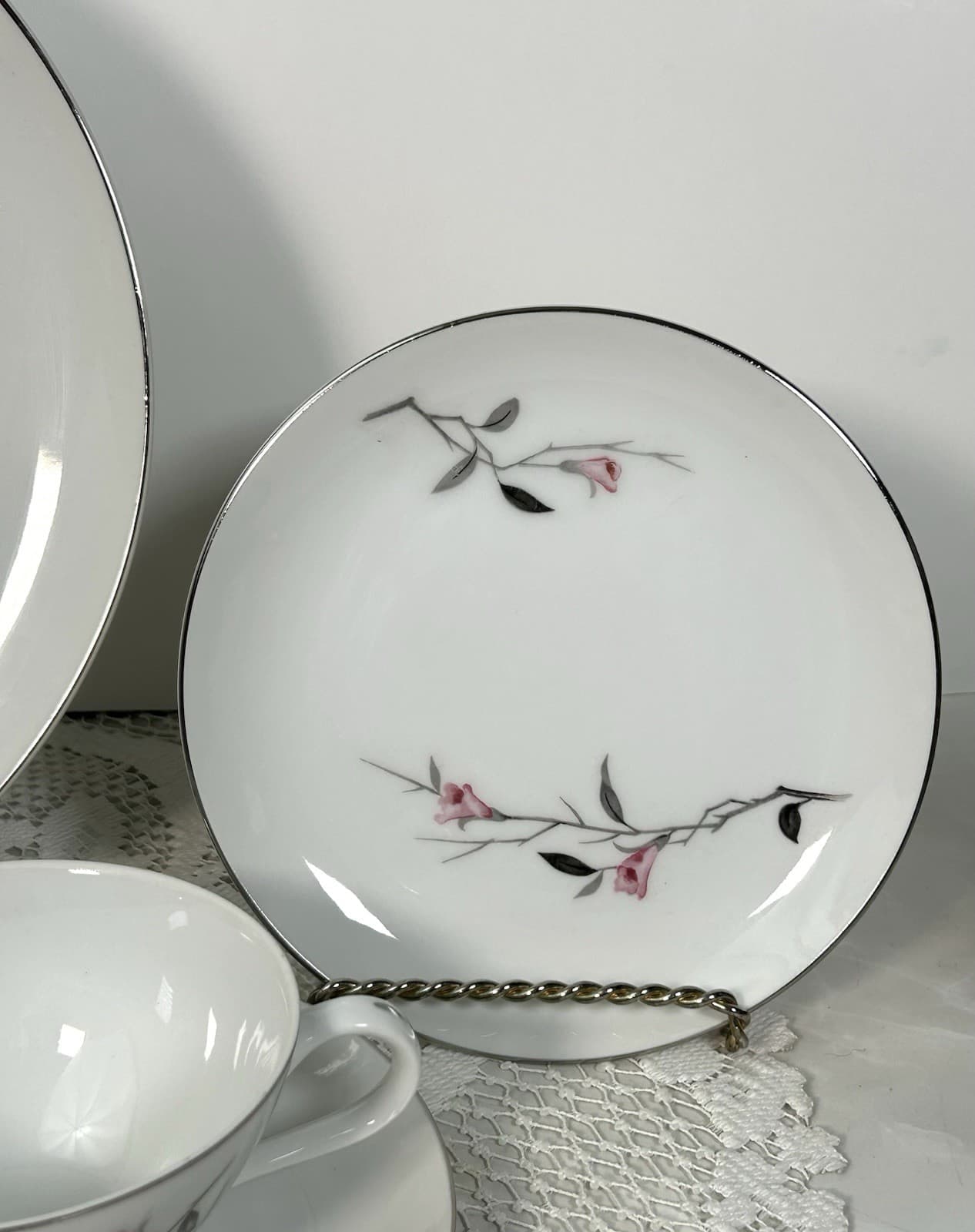 6 Pc Setting Cherry Blossom Dinner Bread Plate Cereal Dessert Bowls Cup Saucer#2 4