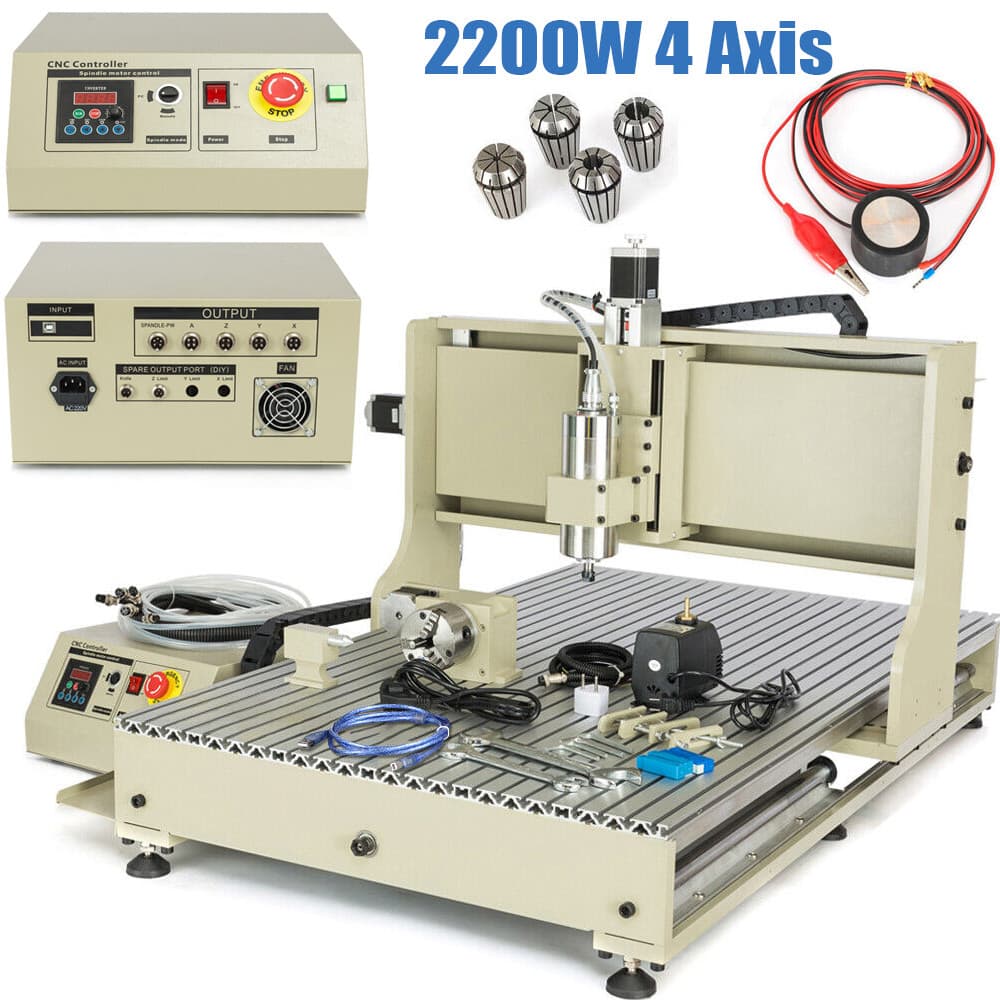 2.2KW USB 4Axis CNC 6090Z Engraving Machine 4 Rotating Axis Milling Ball Screw g