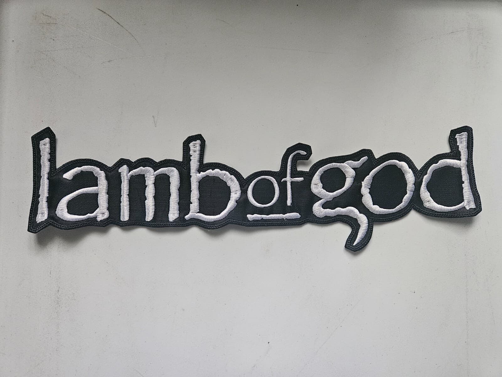 LAMB OF GOD, SEW ON WHITE EMBROIDERED LARGE BACK PATCH