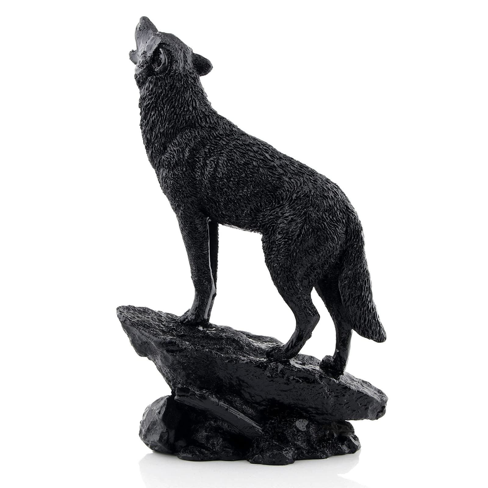 Wildlife Howling Wolf Statue and Figurine Black Wolf Sculpture for Home Decor
