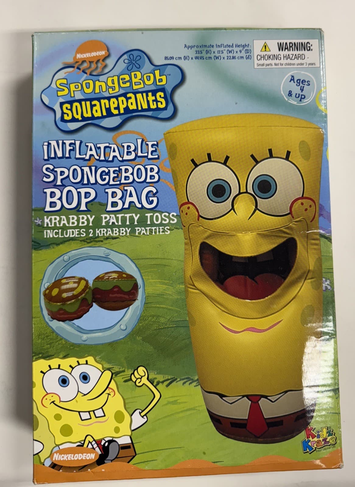 Nickelodeon SpongeBob Inflatable Bop Bag w/ 2 Krabby Patty Toss 2002 Vintage NIB 2