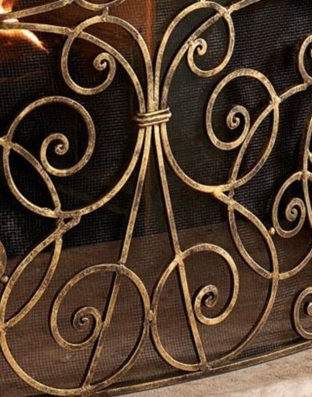 Old World Antique Gold Iron Fireplace Fire Screen French Scroll 5 Panel 62"W 4