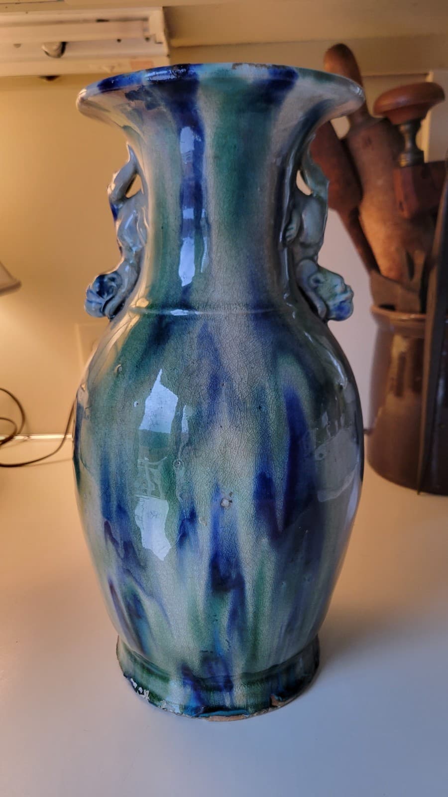 Large Chinese Shiwan Flambe Pottery Vase