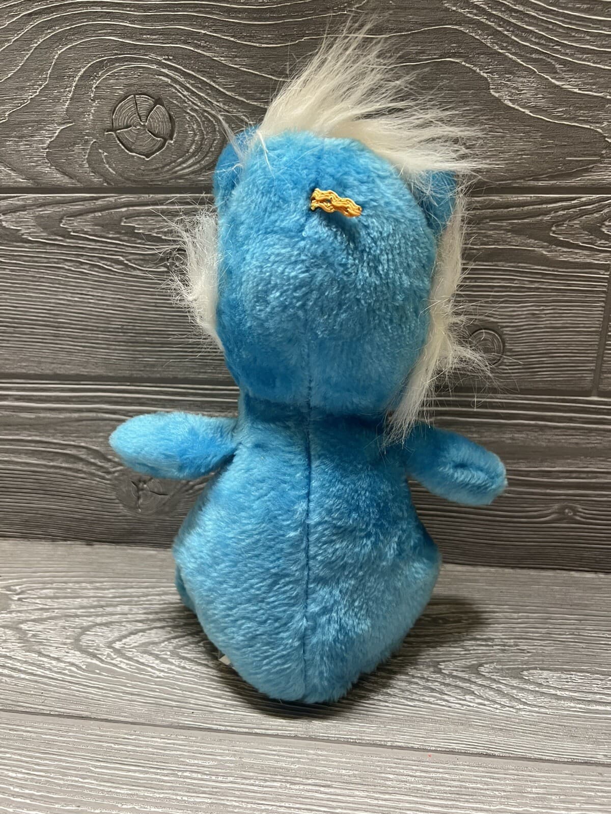 Vintage Blue Bear Critter Plush with Pom Pom Nose & Belly Button Carnival Style 3