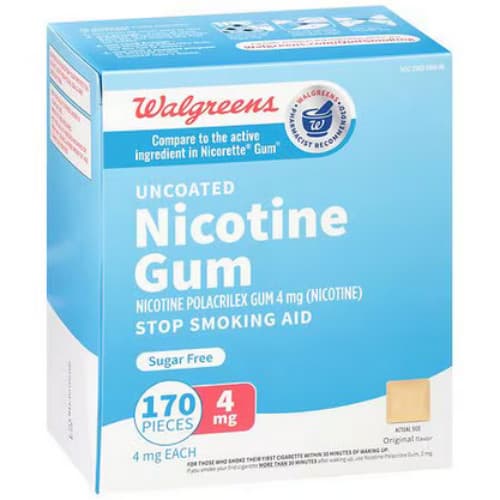 1PK Nicotine Walgreens gum uncoated 4mg 170ct sugar free EX03/2028 SEALED