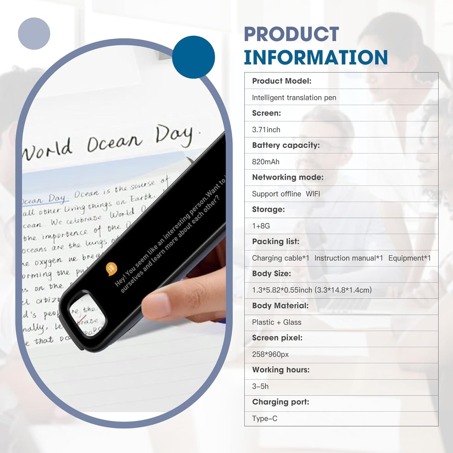 Translation Scanning Pen, 142 Language Translator Pen with 3.71 Inch Screen 3