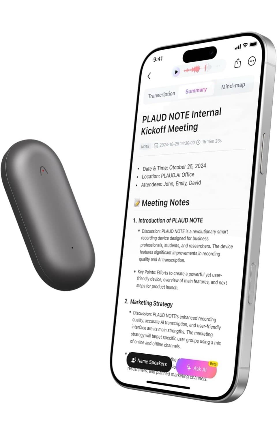 AI Voice Recorder,  NotePin Voice Recorder, App Control, AI Notetaker (Brand New