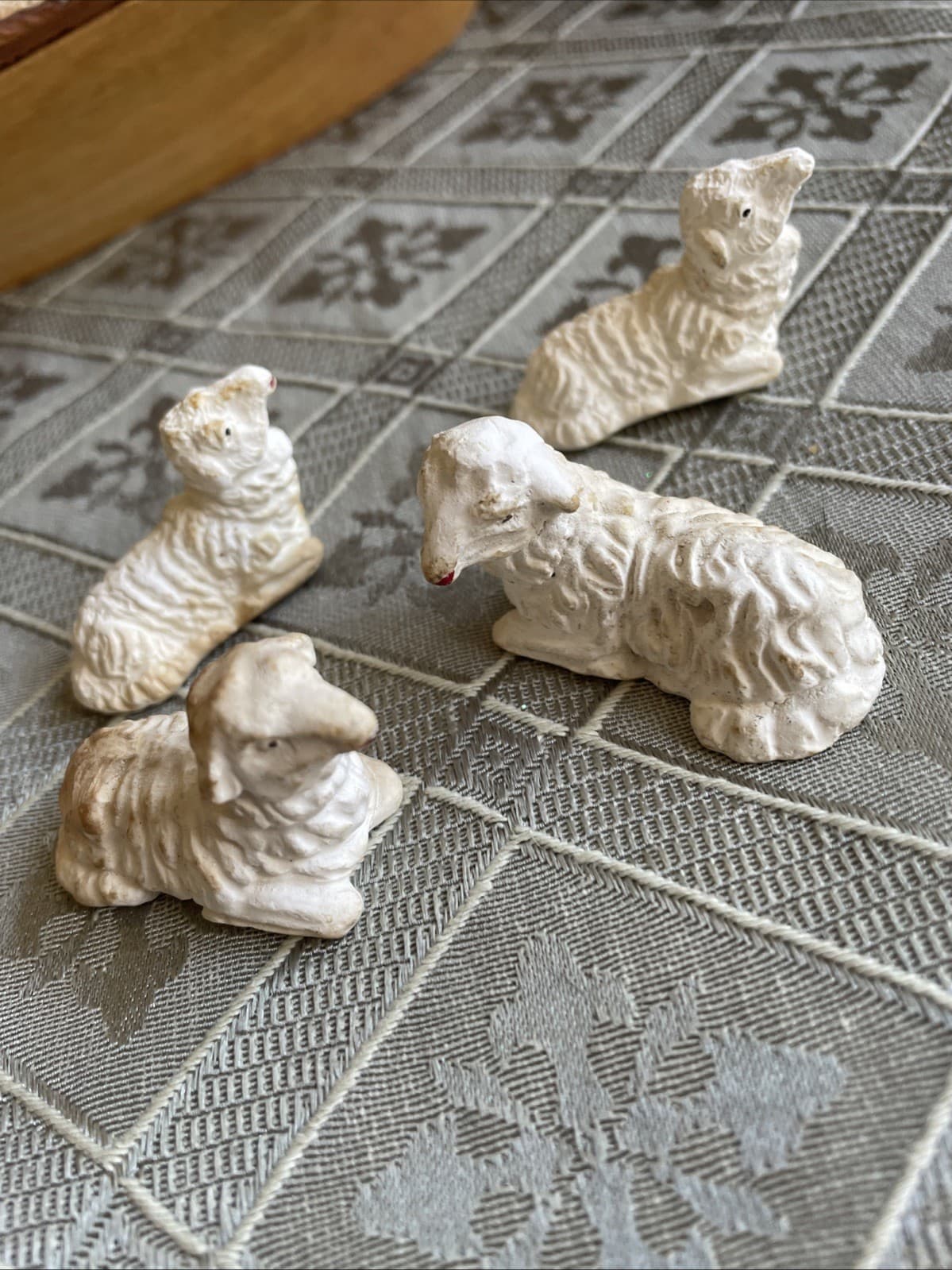 Small Flock of Vintage Small Sheep Lamb Laying Nativity Lamb Figurines Unmarked