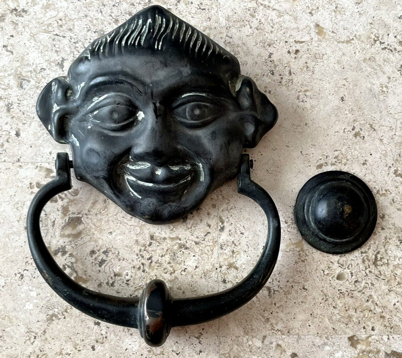 8" ANTIQUE 1908 VICTORIAN GNOME ELF PIXIE FACE ARCHITECTURAL SALVAGE DOORKNOCKER 6