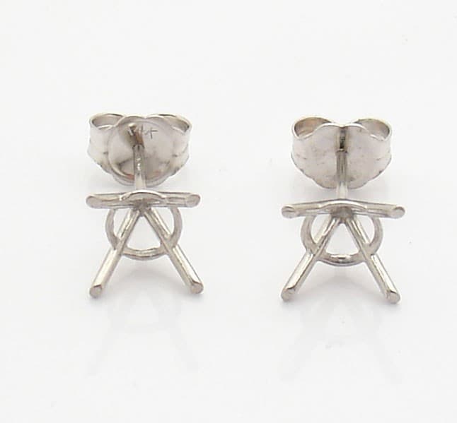 4 Prong Martini Stud Earrings Settings Mountings Real 14K White Gold Push Back 3