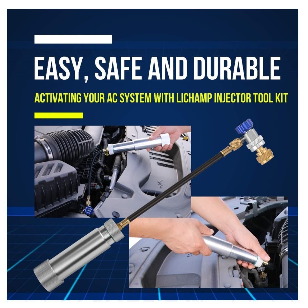 AC Oil Injector R134A R1234YF Refrigerant A/C Dye Injector Kit with Couplers 3