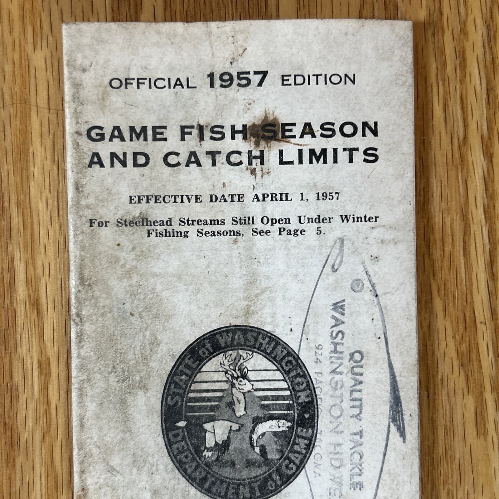 Vintage 1957 State of Washington Dept Fish Wildlife Fishing Guide License Catch 2