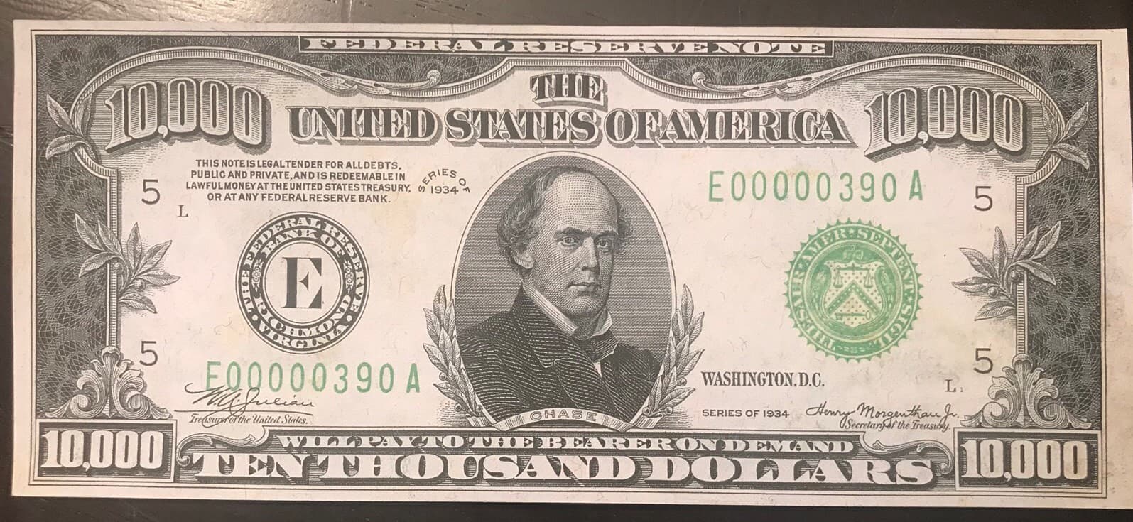 Reproduction 1934 $10,000 Bill Federal Reserve Note Copy USA Read Description! 3