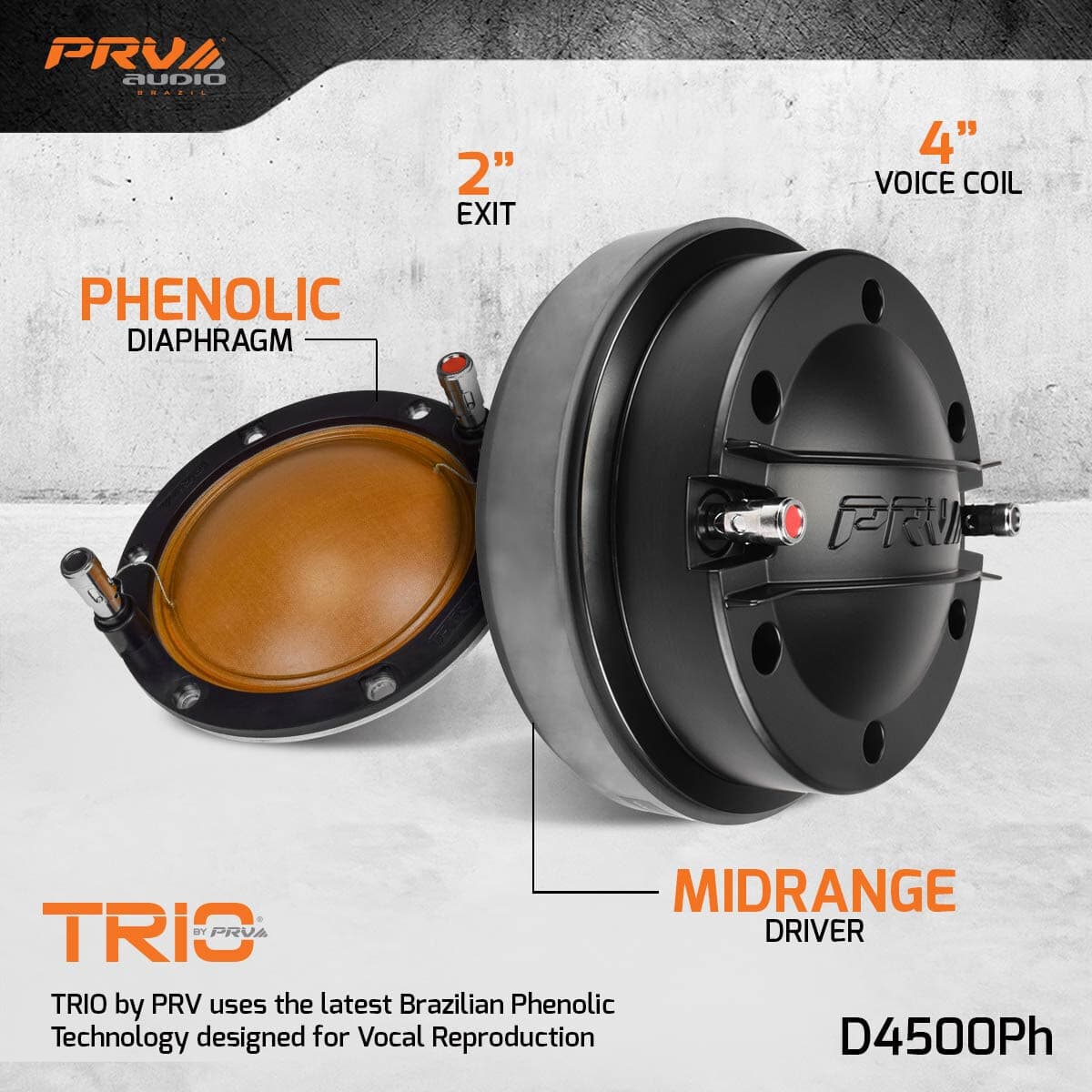 2x PRV Audio D4500Ph Phenolic Compression Driver 1000 Watts 4" Voice Coil 8 Ohm 4