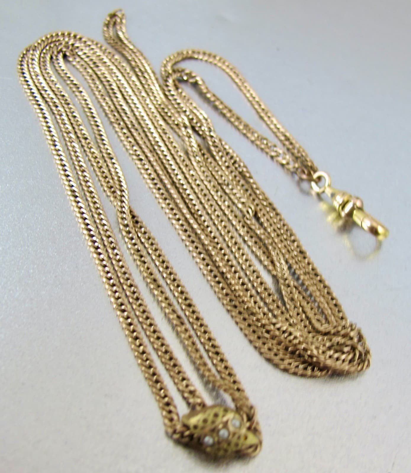 Antique Victorian Gold Filled Seed Pearl Slide Watch Chain Necklace 4