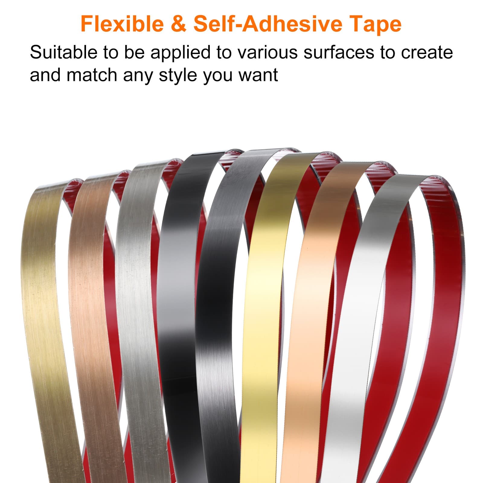 39.4ft x 1.18" Wall Trim Self Adhesive Stainless Steel Mirror Finish Trim Golden 5