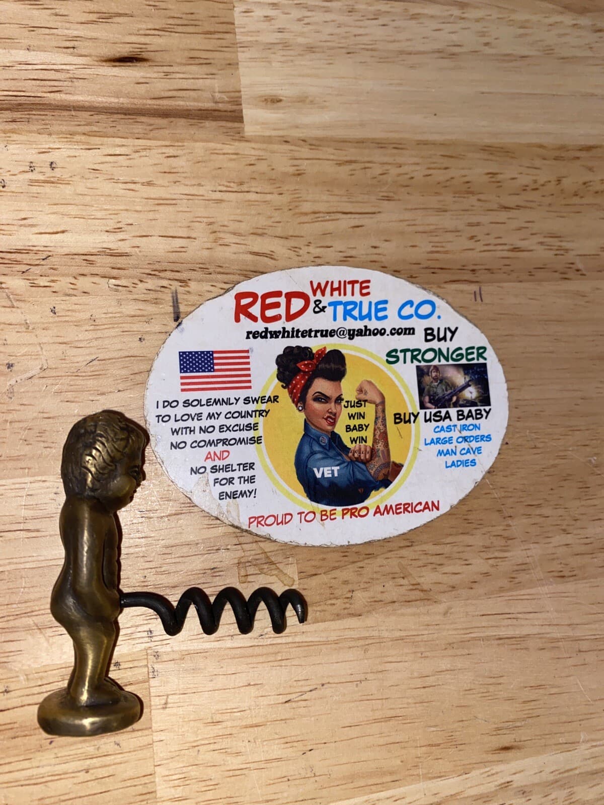 White Elephant Corkscrew Wine Bottle Opener Patina BRASS Holiday Funny Gag Gift 5