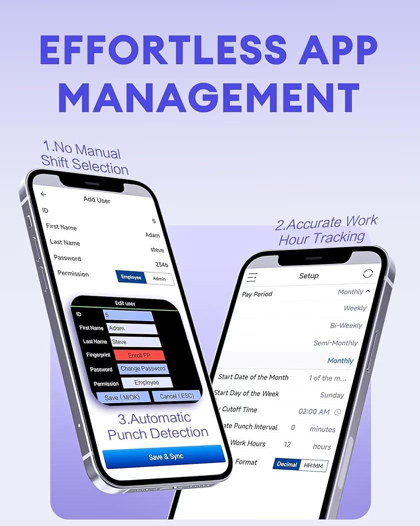 NGTeco APP Time Clock for Employee, Small Business, 2.4GHz WiFi, 2
