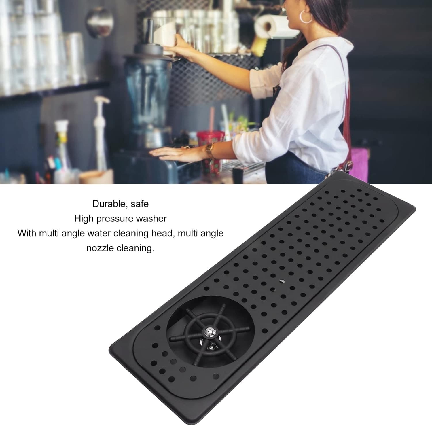 Glass Rinser 304 Stainless Steel Cup Washer Bar Sink Drip Tray Black #R018 2