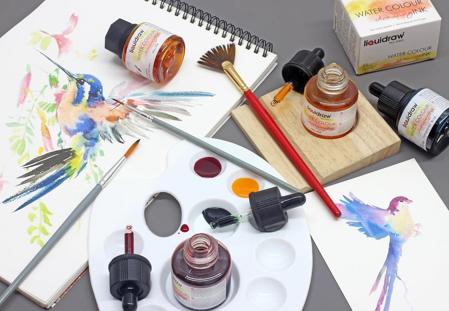 Liquidraw Watercolour Drawing Ink Set of 10 Assorted Colours | 35ml with Dropper 4