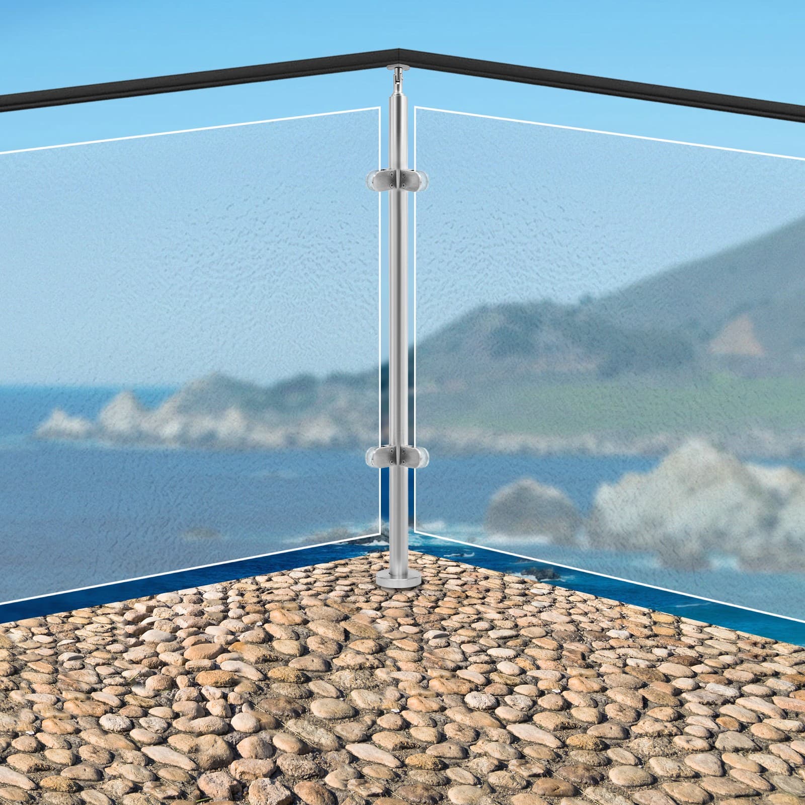 316 Stainless Steel Modern Sanding Corner Column Post for Glass Railing Silver 4