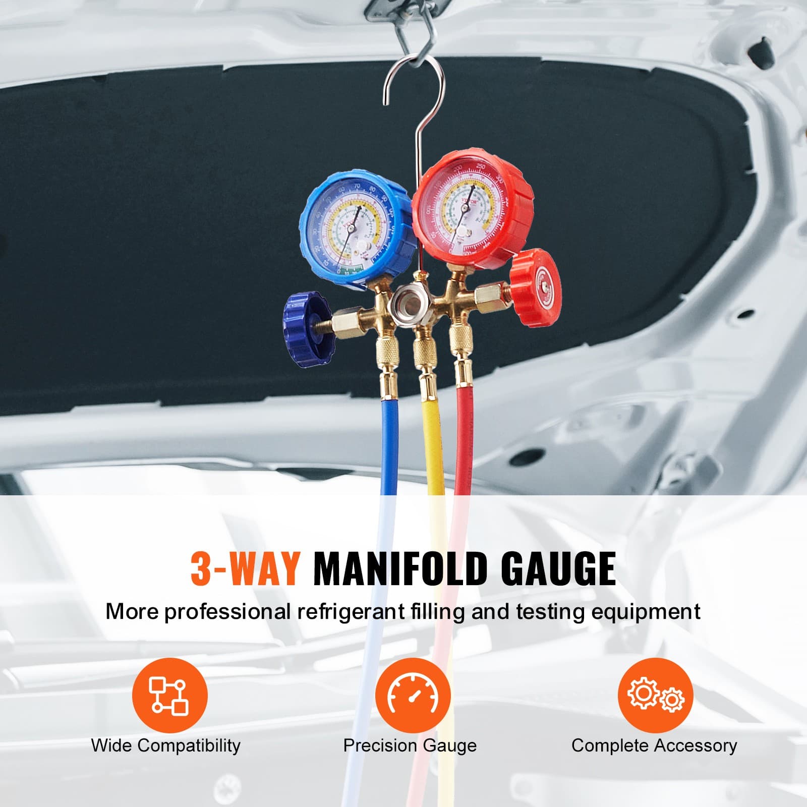 AC Manifold Gauge Set 3-Way Fit R134A R12 R502 Refrigeration Charging 2