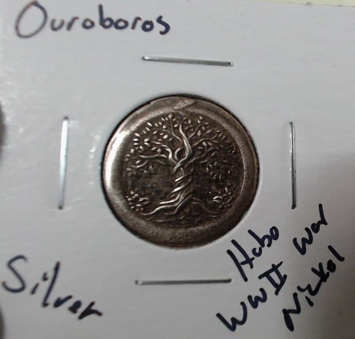 HOBO Ouroboros Snake Tree Of Life Made From A REAL WWII Silver War Nickel SIGNED 2