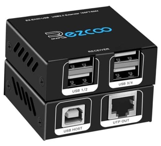 USB Extender 165ft 50m 4-Port USB2.0 HUB by Cat5e Cat6 -Two Webcam Work 