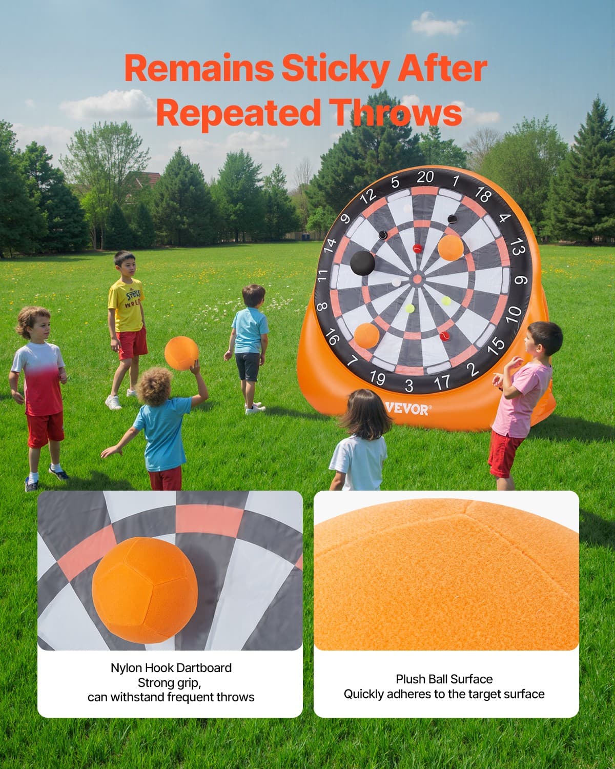 VEVOR Inflatable Soccer Dart Board over 6 ft with 4 Kick Balls 12 Tennis Pump 6