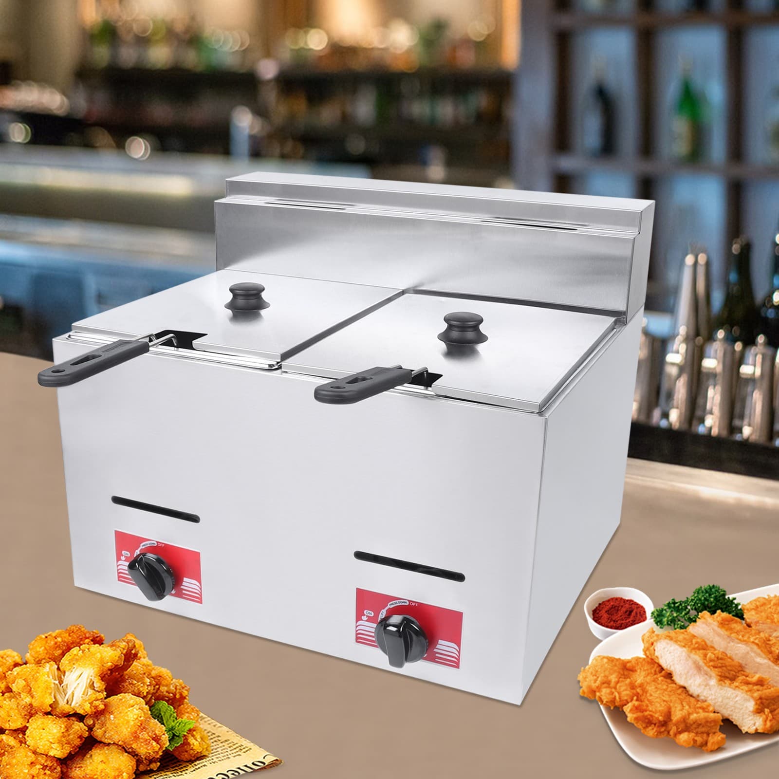 Two Basket Commercial Deep Fryer 12L Liquefied Gas Use Counter Top 560*470*470mm 3