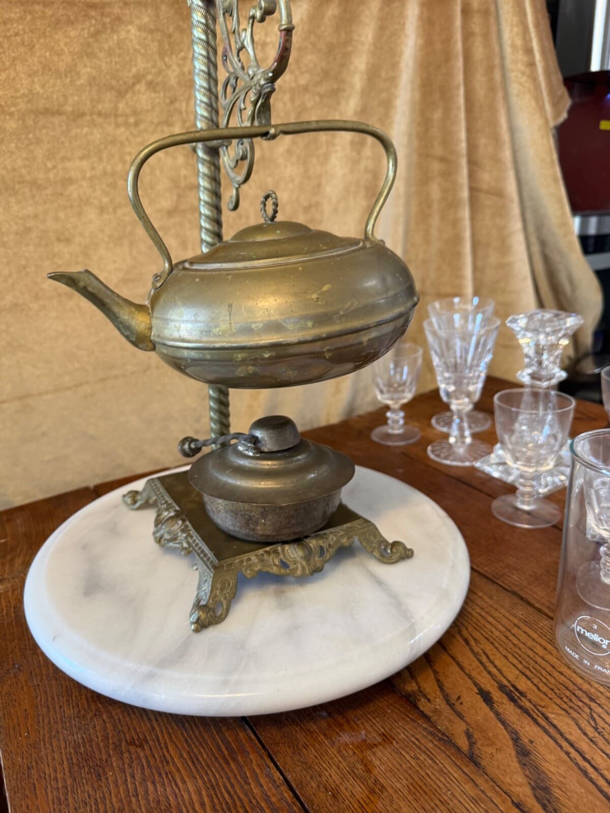 Antique B&H Bradley Hubbard Brass Teapot with ornate stand, and Warmer 16Tx8x6"  4