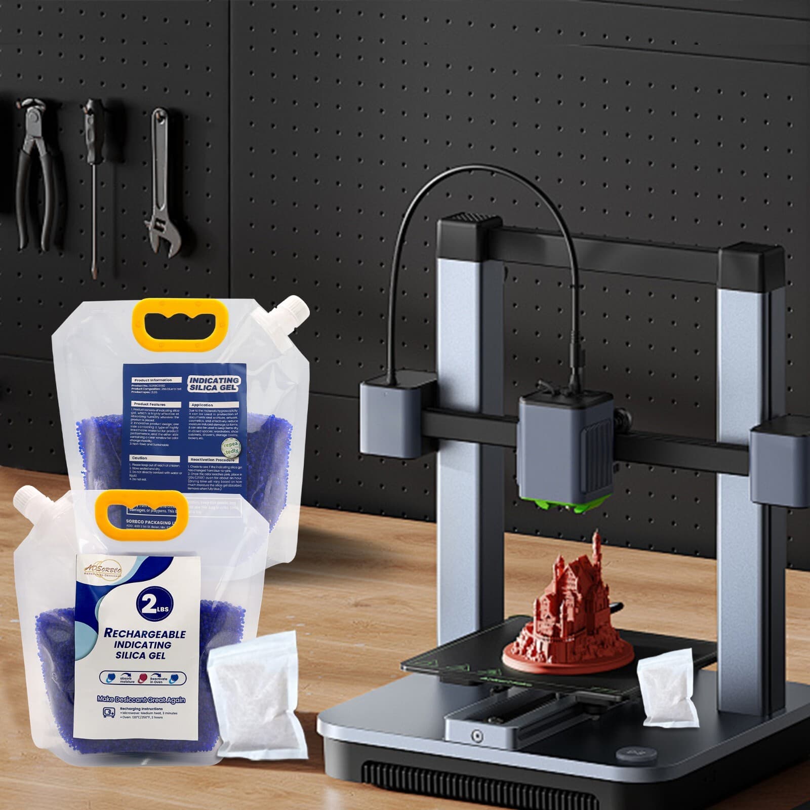 2 LBS Adsorbco Desiccant Beads, Indicating Silica Gel Beads (Blue to Pink) 3