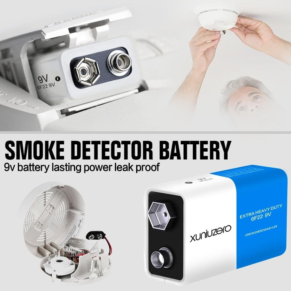 9V Batteries Carbon 9 Volt Battery for Smoke Detector 6F22 Square Battery,...  2