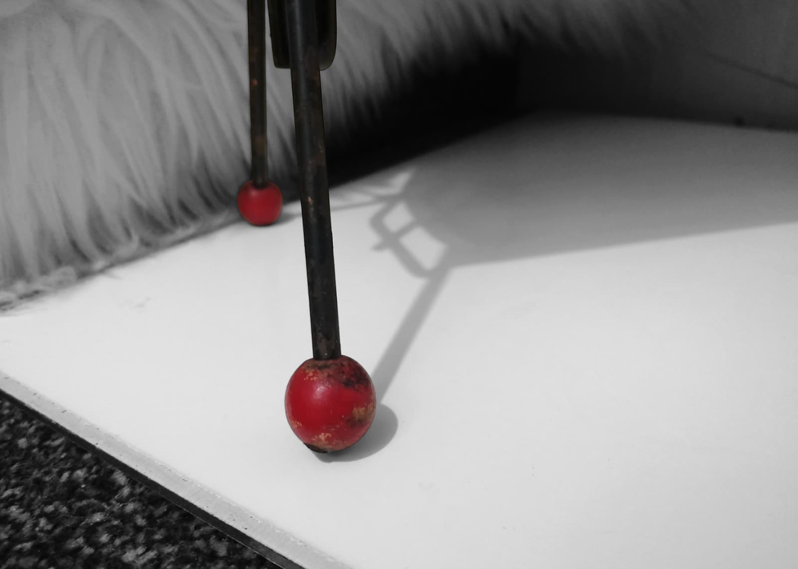 1960's Cream Magazine Rack Tooled Leather Red Atomic Feet Black Metal 5