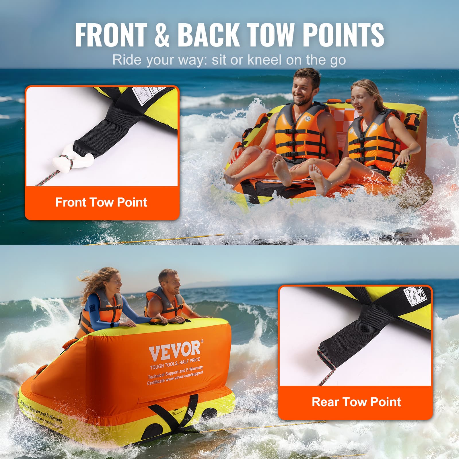 VEVOR Inflatable Towable Tube for Boating 1-2 Rider with Deck Seats and Backrest 5