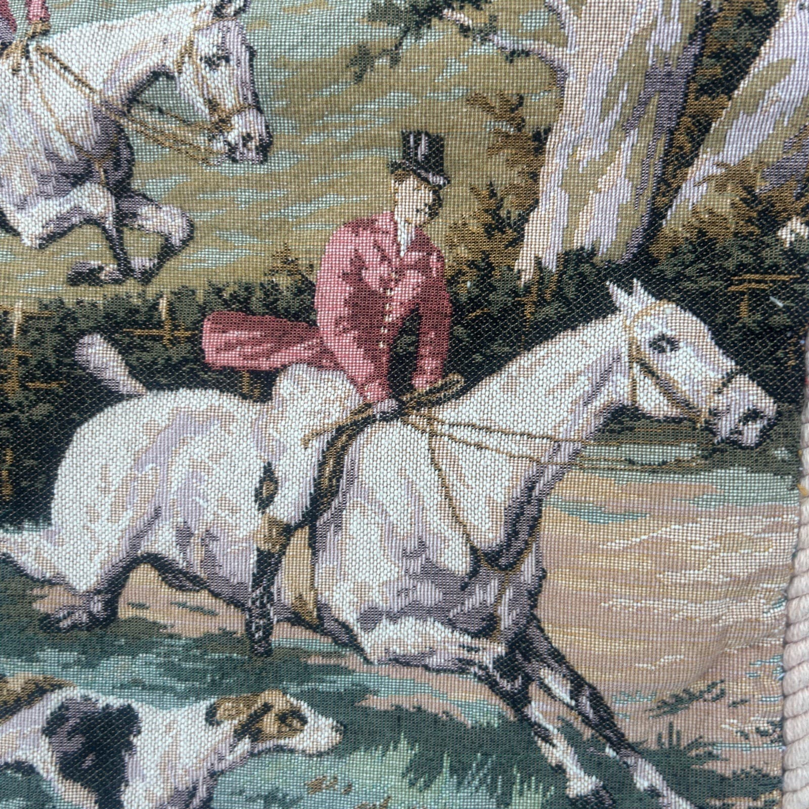 Vintage Equestrian Fox Hunt Tapestry Pillow Shams A Pair 6