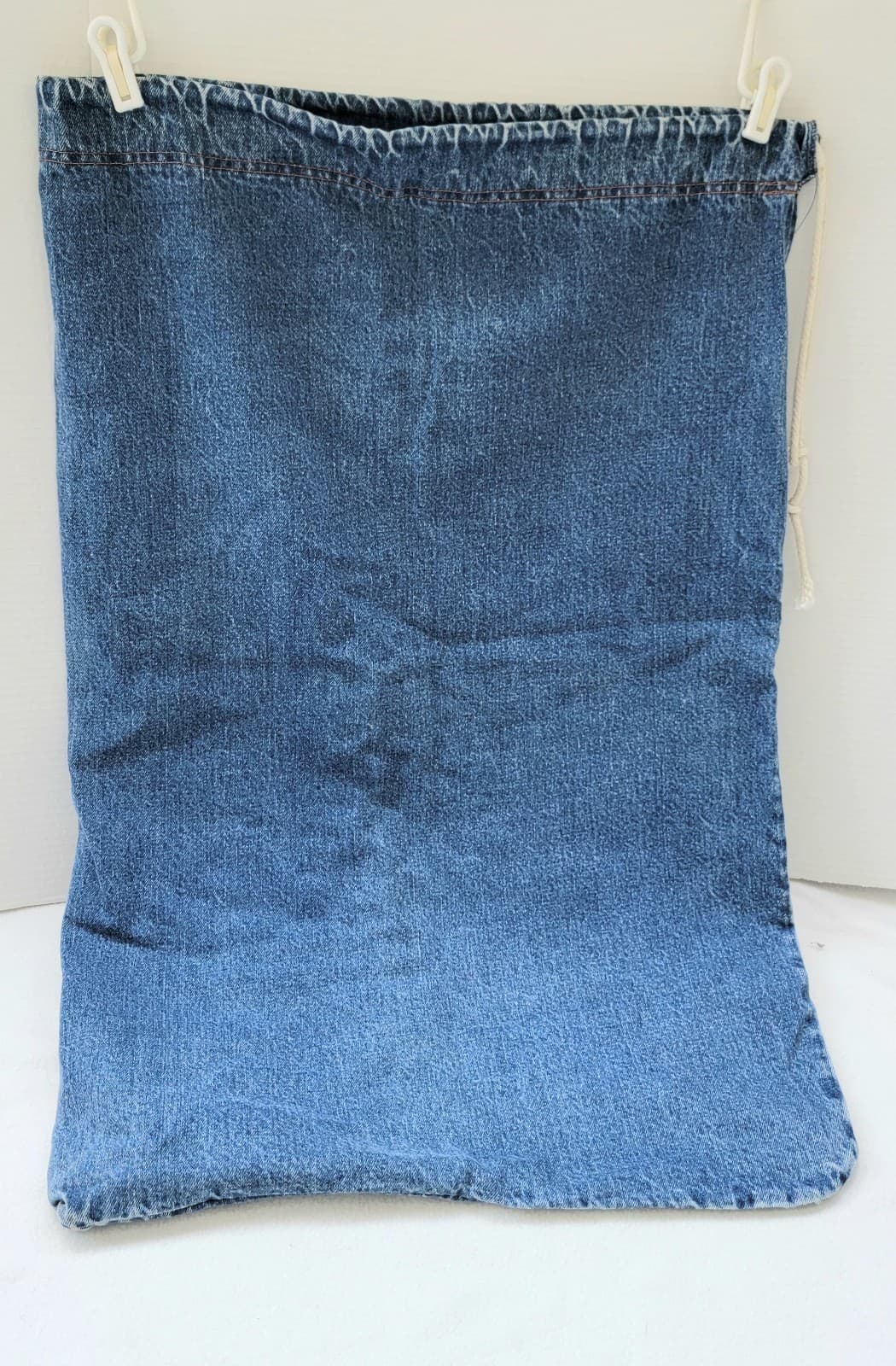 Blue Denim Heavy Large Sack Laundry Bag Drawstring Front Pocket 33"x 22" 4