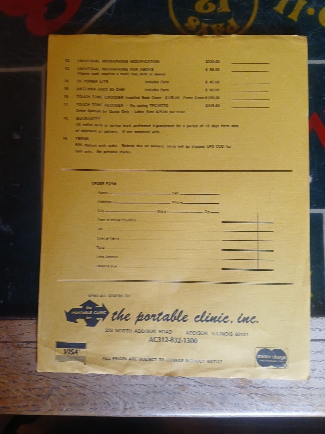 Vintage The Portable Clinic Price Sheet Addison Illinois June 1977 2